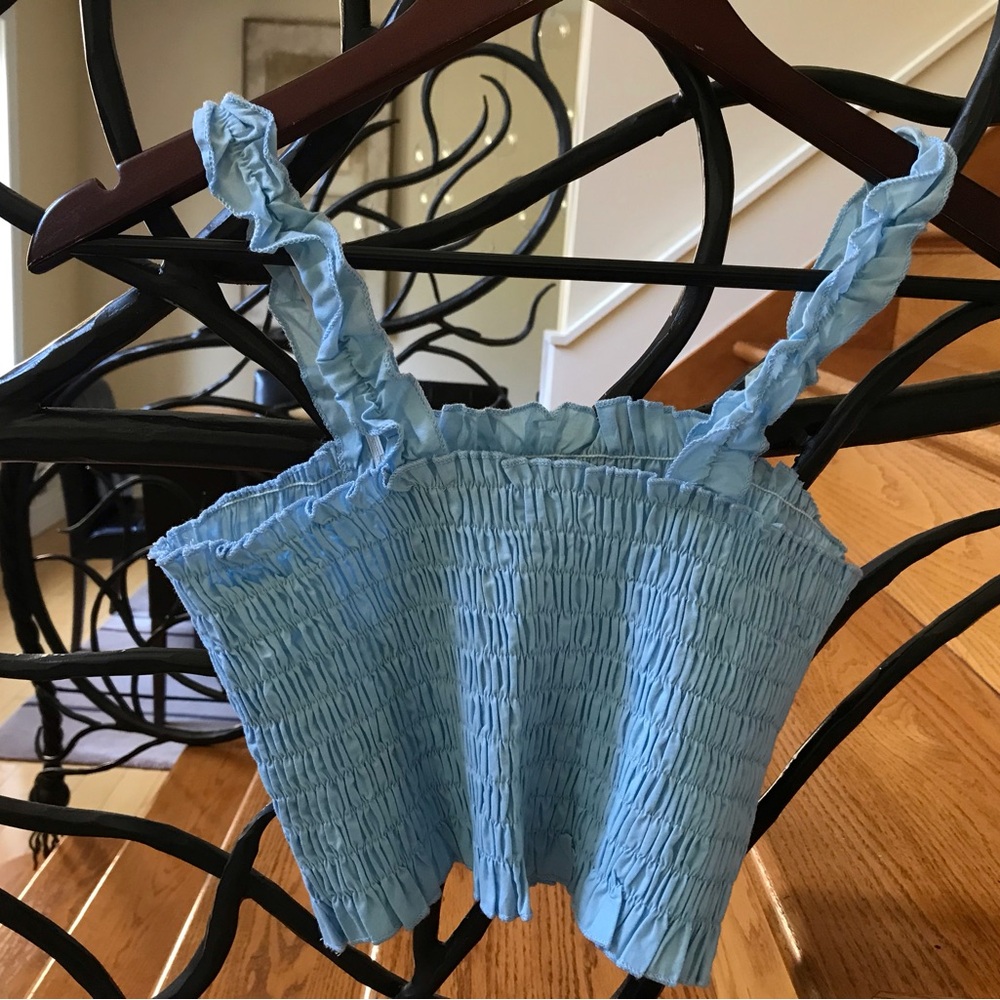 SHEIN smocked Blue Crop Top